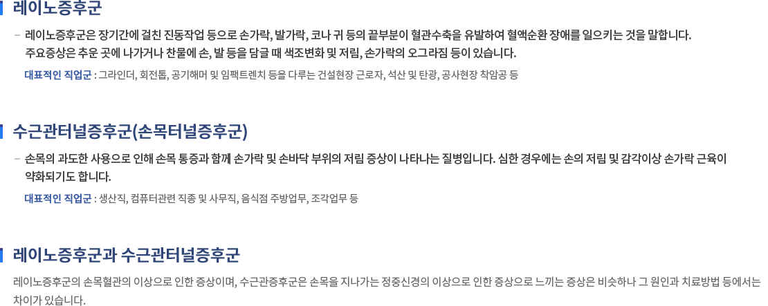 레이노증후군 (수근관터널증후군) 내용